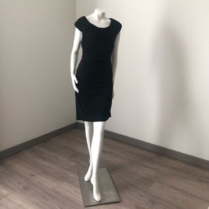 Black Ruched Dress with Boat Nexk